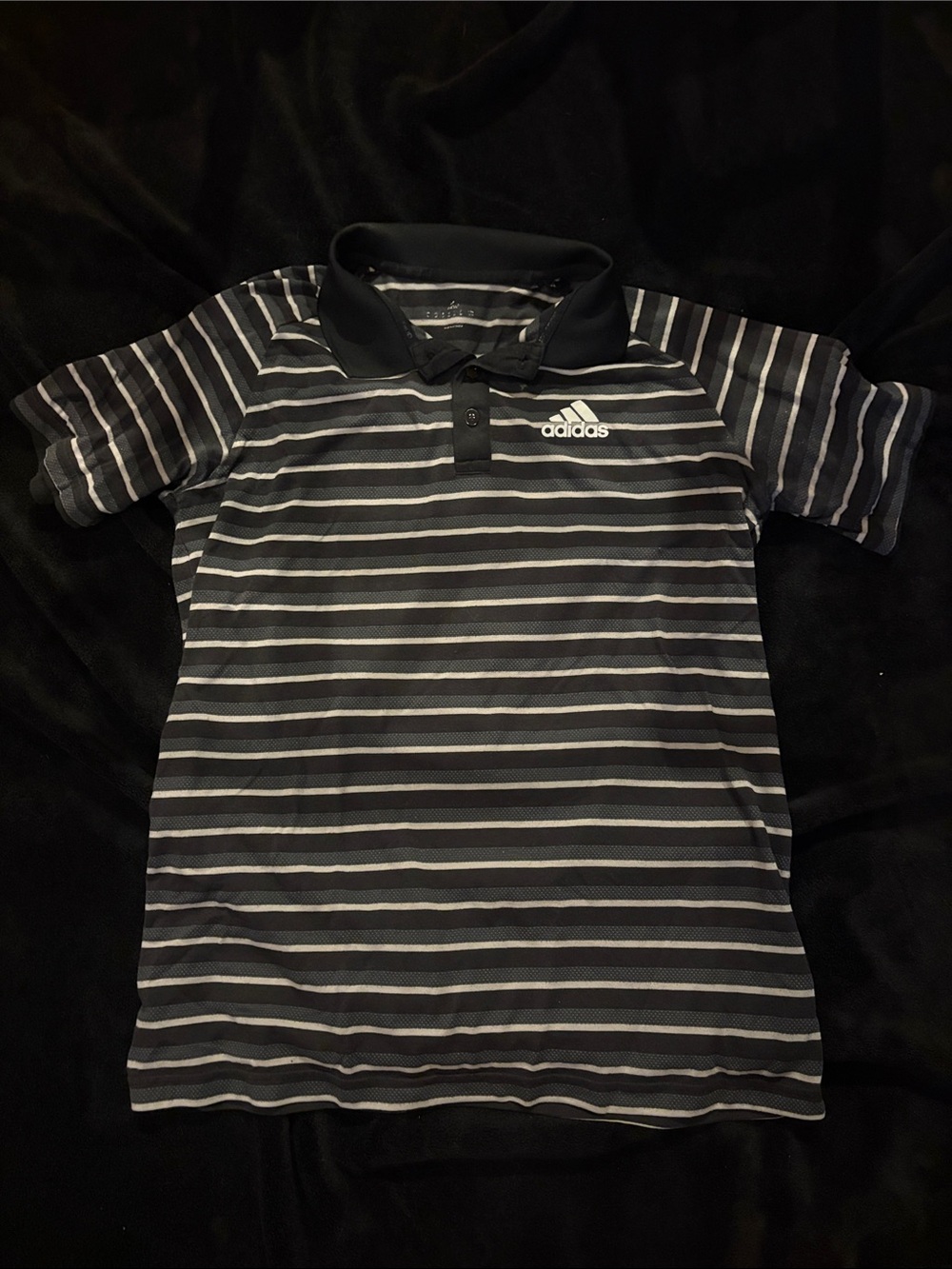 Adidas Men’s Black Polo with Gray & White Stripes